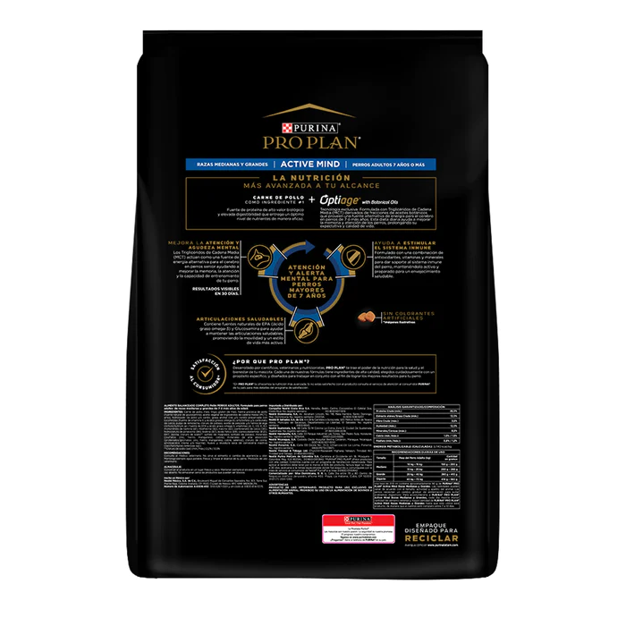 Purina® Pro plan® Adulto Senior Razas Medianas y Grandes Active Mind Carne Pollo